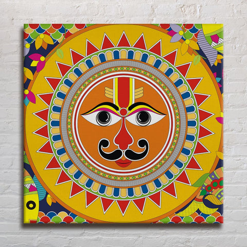 Madhubani Sun Canvas Painting For Living Room and Hotels Wall Decoration