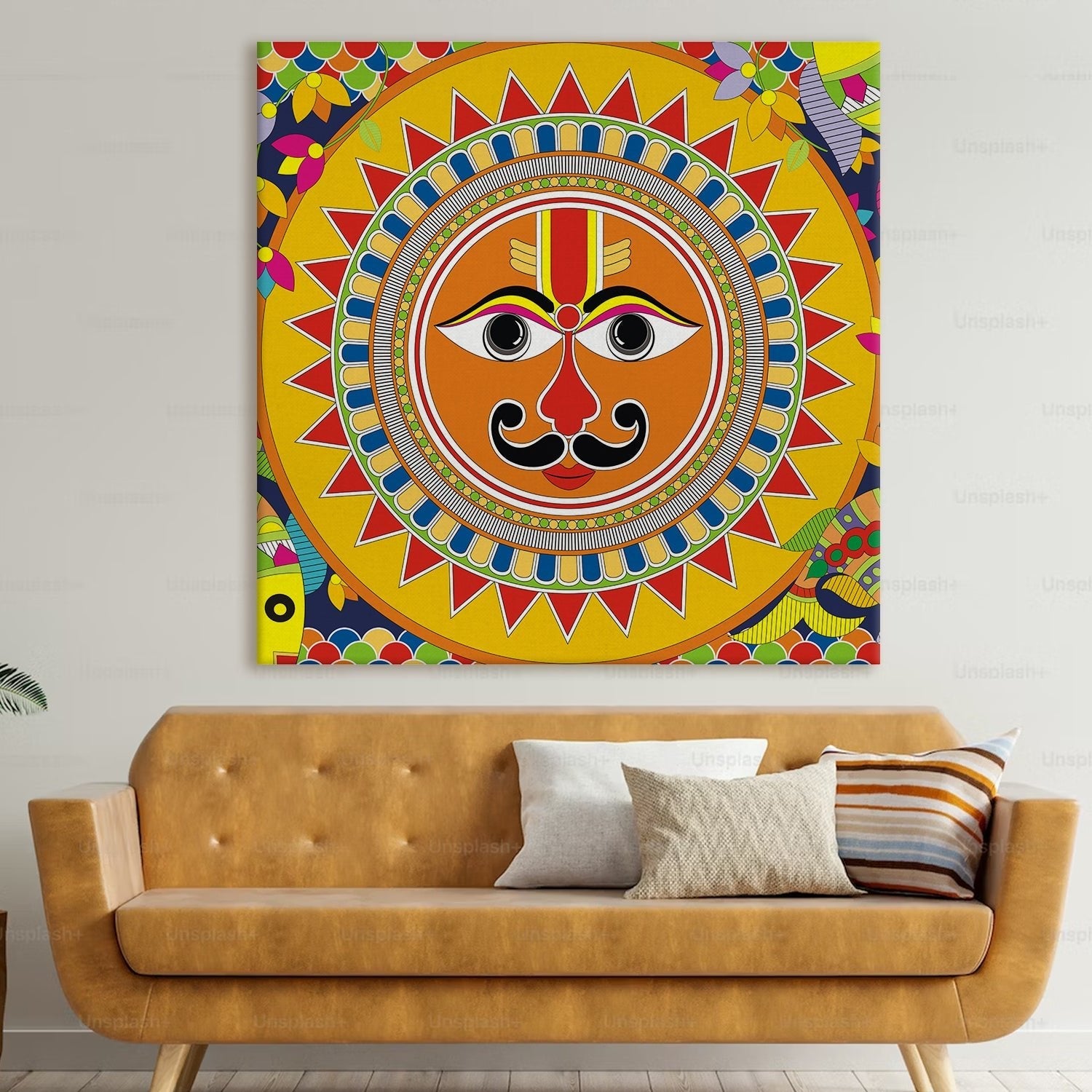 Madhubani Sun Canvas Painting For Living Room and Hotels Wall Decoration