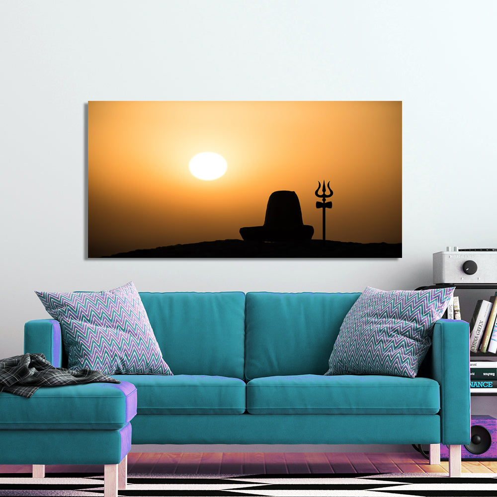 Shiva Linga With Trishul Silhouette Canvas Wall Painting