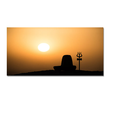 Shiva Linga With Trishul Silhouette Canvas Wall Painting