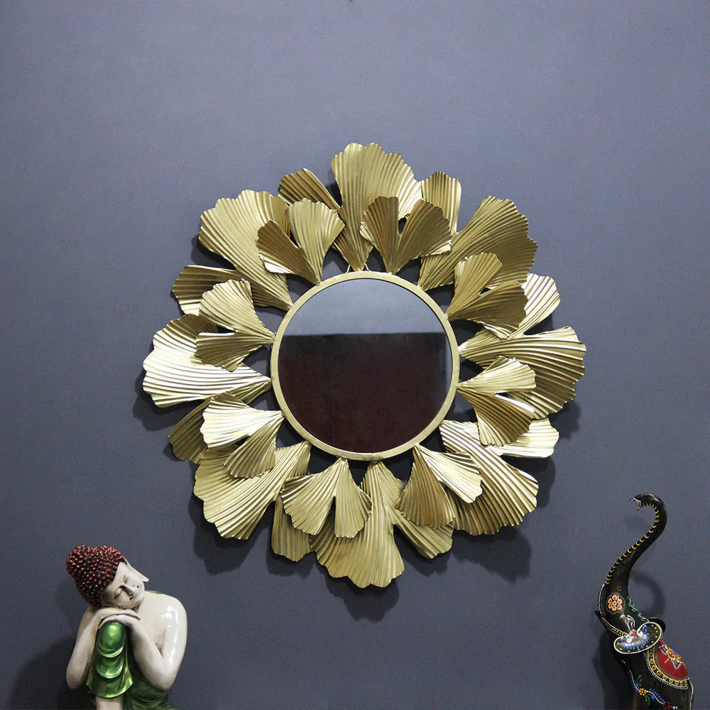 Golden Luring Petals Round Mirror Wall Decor