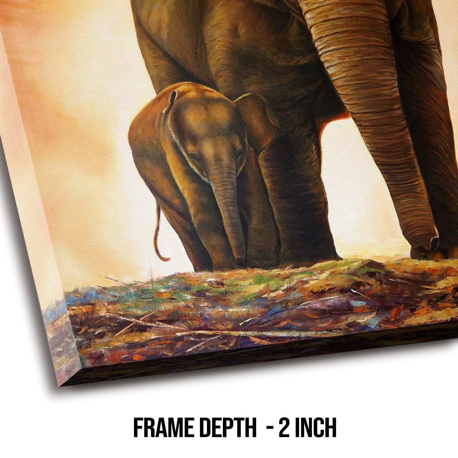 Mother Elephant and her Baby Vaastu Canvas Painting Framed .