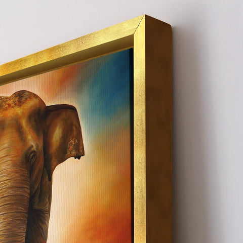 Mother Elephant and her Baby Vastu Canvas Painting Framed 24x24 Inch