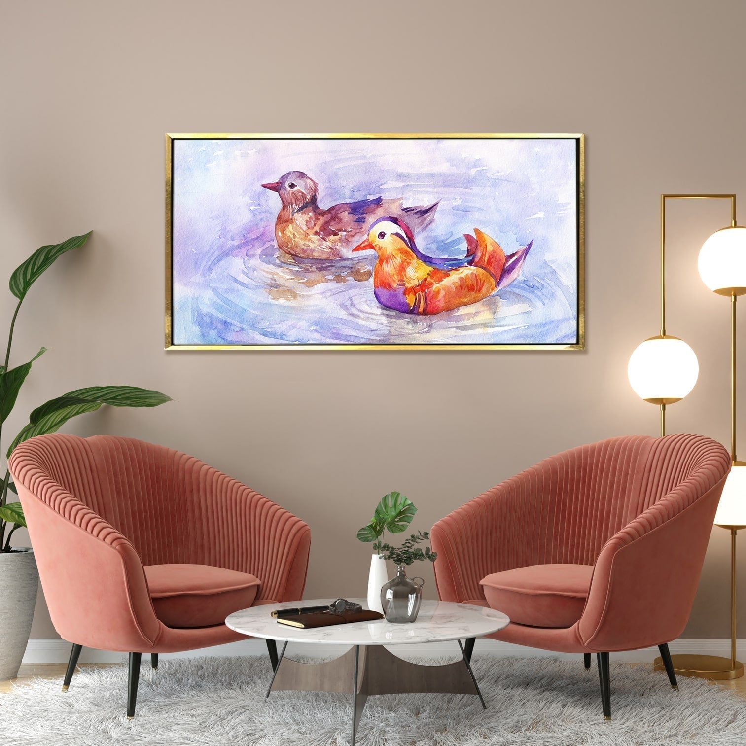 Pair of Duck Vastu Canvas Painting Framed Bedroom 18x36 Inch