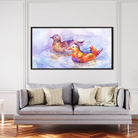 Pair of Duck Vastu Canvas Painting Framed Bedroom 24x48 Inch