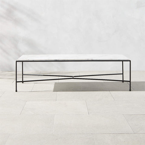 BLACK METAL OUTDOOR COFFEE TABLE WITH MARBLE TOP