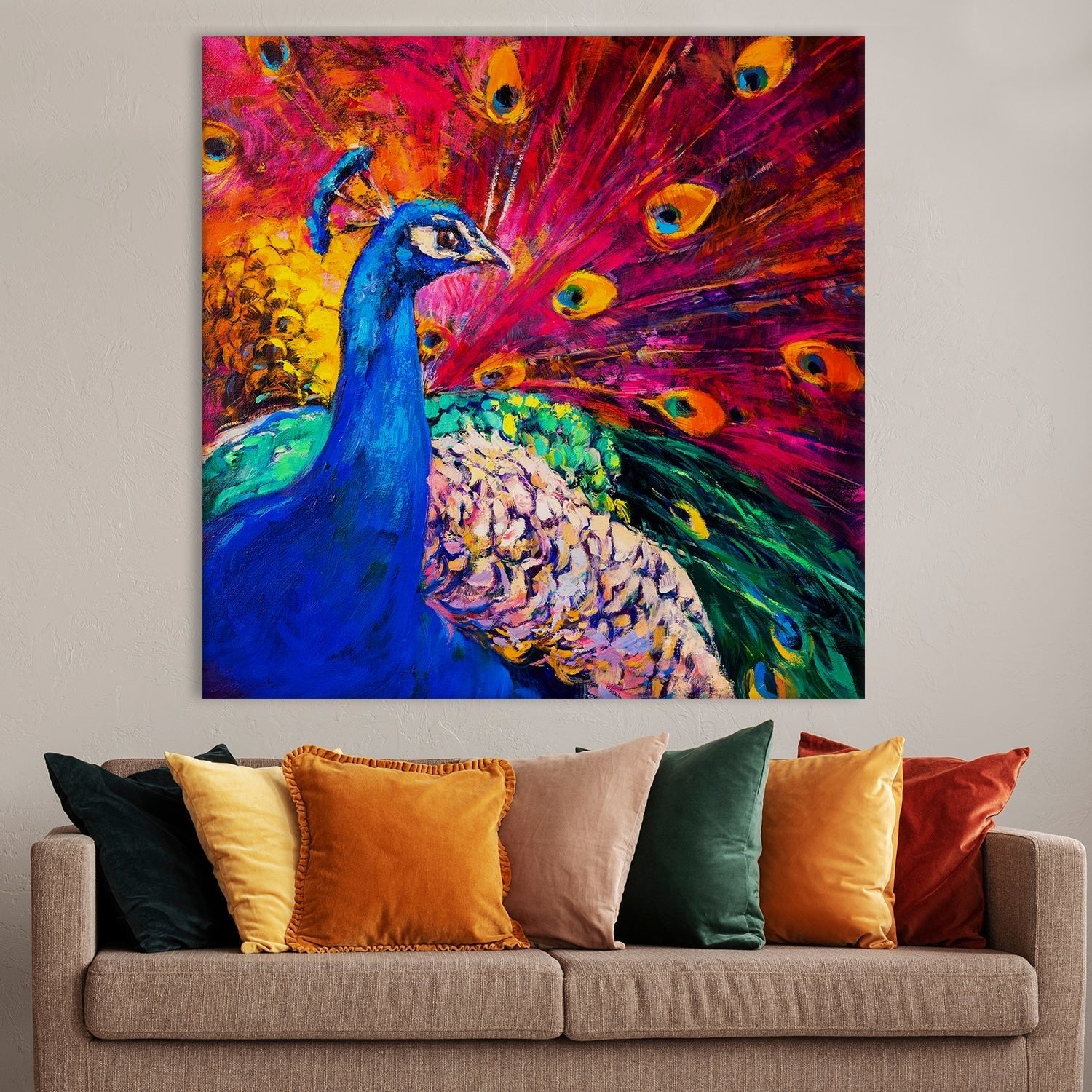 Peacock Vastu Canvas Painting Framed For Living Room Wall Decoration