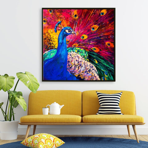 Peacock Vastu Canvas Painting Framed For Living Room Wall Decoration