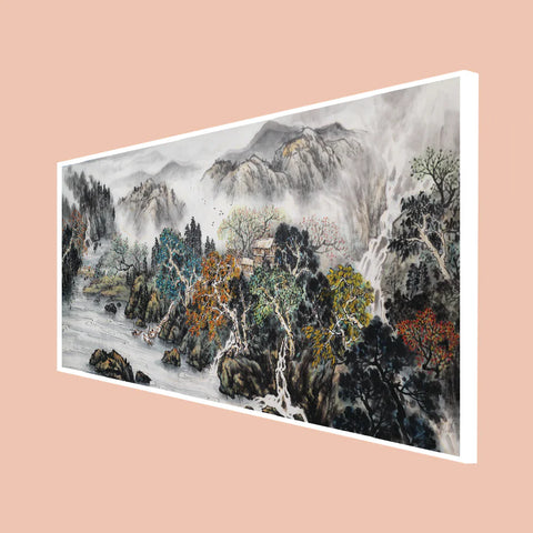 Mountain And Water Abstract Art Canvas Floating Frame Wall Painting