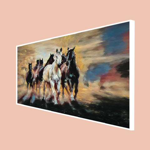 Seven Running Horses Abstract Canvas Wall Painting