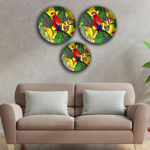 Parrot Classic Madhubani Wall Plates  Painting Set of Three