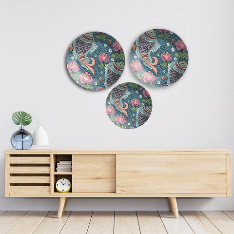 Fish Floral Wall Plates Painting Set of Three