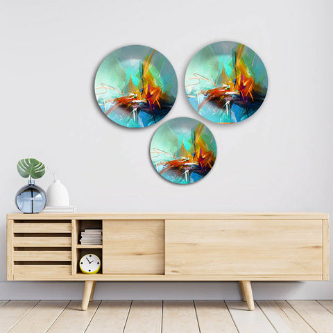 Contemporary semi abstract  Decorative Wall Plates Set of Three