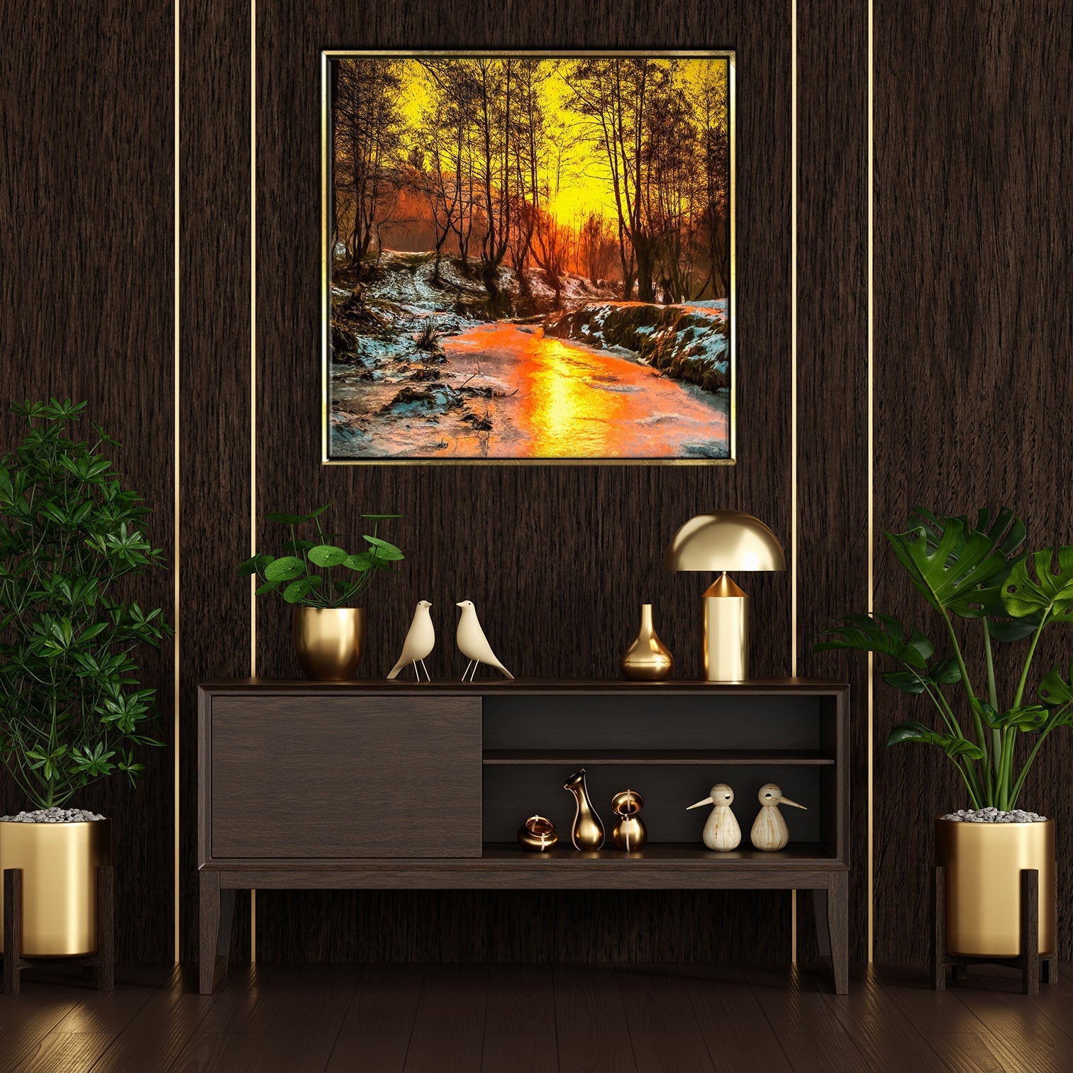 River Vastu Canvas Painting Framed for Living Room Wall Decoration