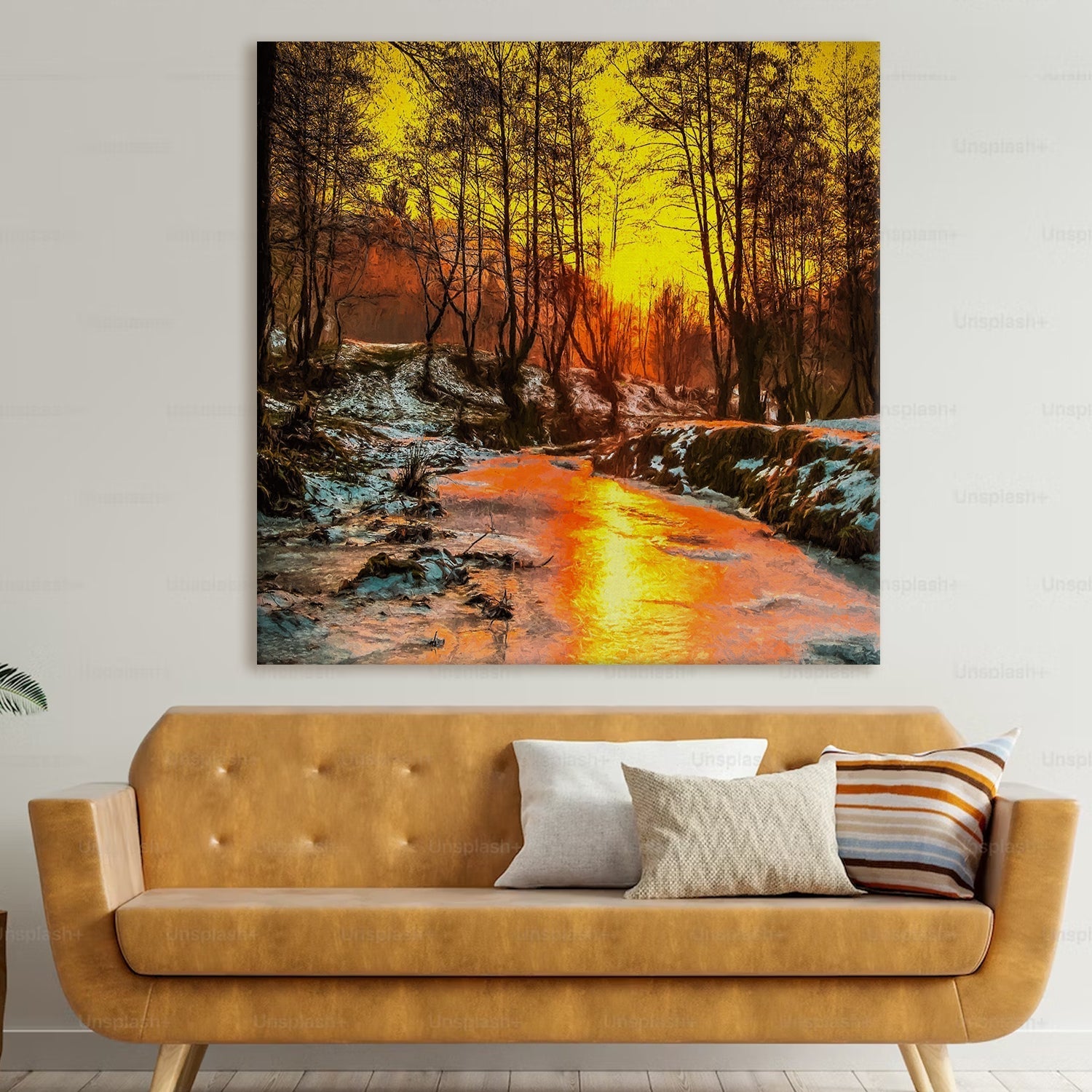 River Vastu Canvas Painting Framed for Living Room Wall Decoration