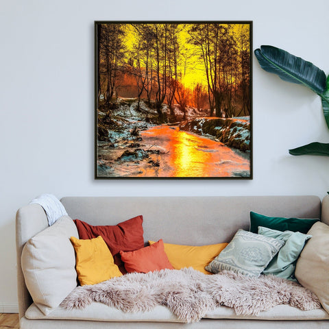 River Vastu Canvas Painting Framed for Living Room Wall Decoration