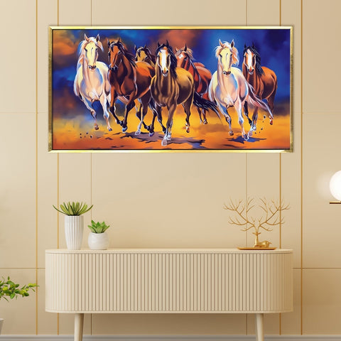 Seven Horses Vastu Canvas painting Framed For Home and Office Wall Decoration