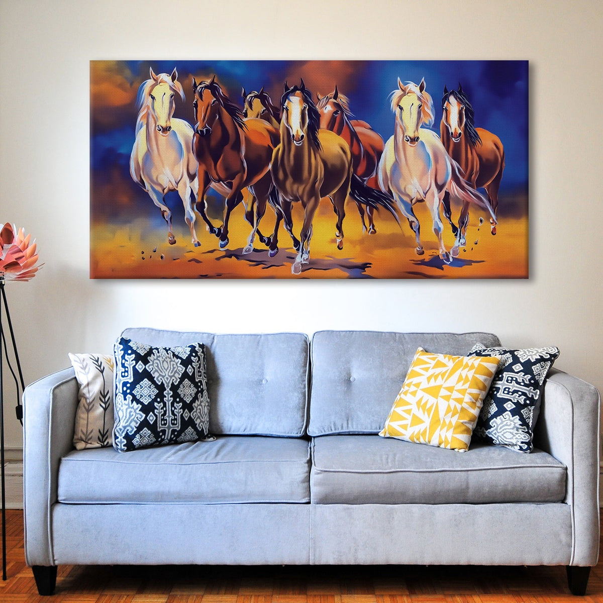 Seven Horses Vastu Canvas painting Framed For Home and Office Wall Decoration