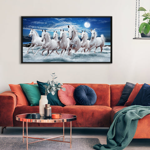 Seven Running Horses Vastu Canvas Paintings Framed For Living Room Wall Decoration