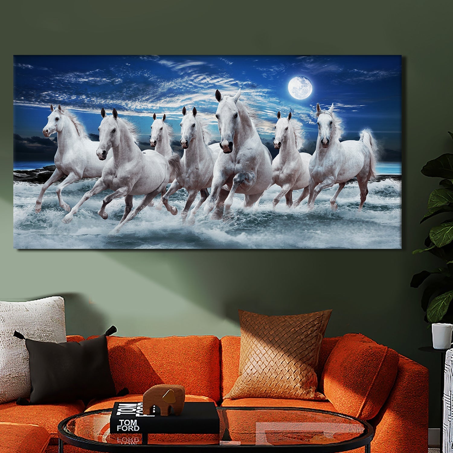 Seven Running Horses Vastu Canvas Paintings Framed For Living Room Wall Decoration