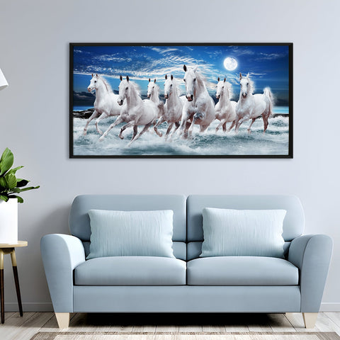 Seven Running Horses Vastu Canvas Paintings Framed For Living Room Wall Decoration