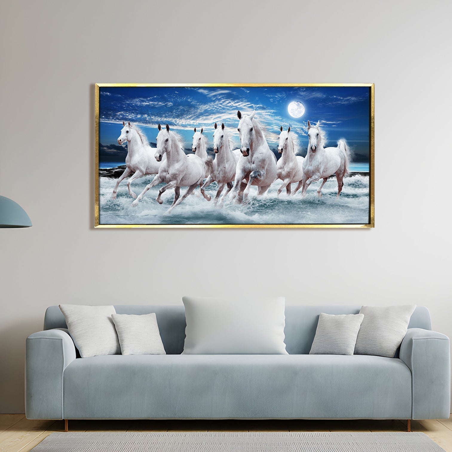 Seven Running Horses Vastu Canvas Paintings Framed For Living Room Wall Decoration