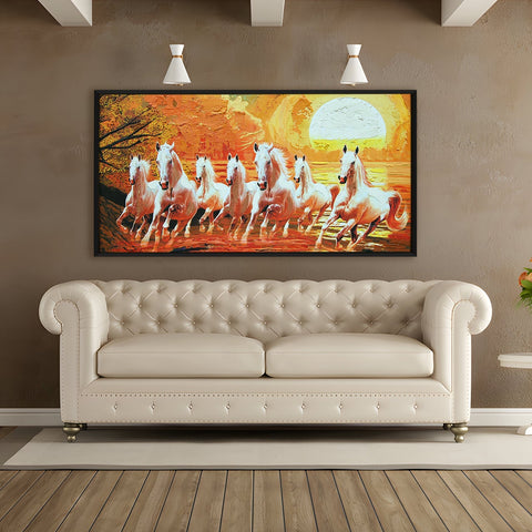 Seven Running Horses Vastu Canvas Paintings Framed For Living Room Wall Decoration (VAWA02)