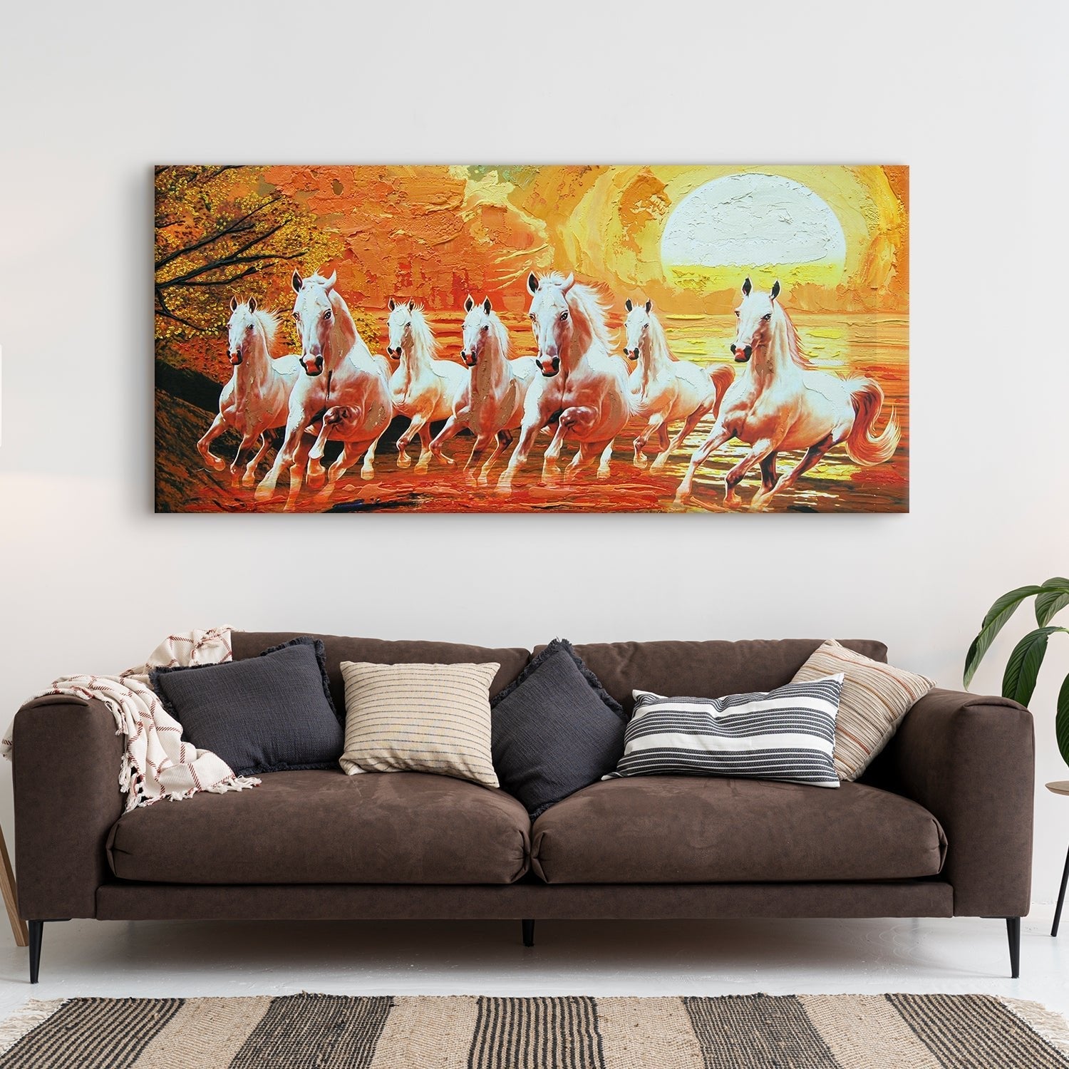 Seven Running Horses Vastu Canvas Paintings Framed For Living Room Wall Decoration (VAWA02)