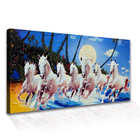 Seven Running Horses Vastu Canvas Paintings Framed For Living Room Wall Decoration (VAWA03)