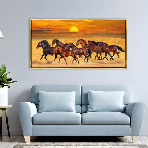 Seven Running Horses Vastu Canvas Paintings Framed For Living Room Wall Decoration (VAWA04)