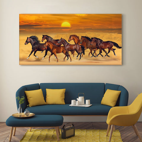 Seven Running Horses Vastu Canvas Paintings Framed For Living Room Wall Decoration (VAWA04)