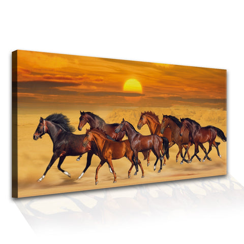 Seven Running Horses Vastu Canvas Paintings Framed For Living Room Wall Decoration (VAWA04)