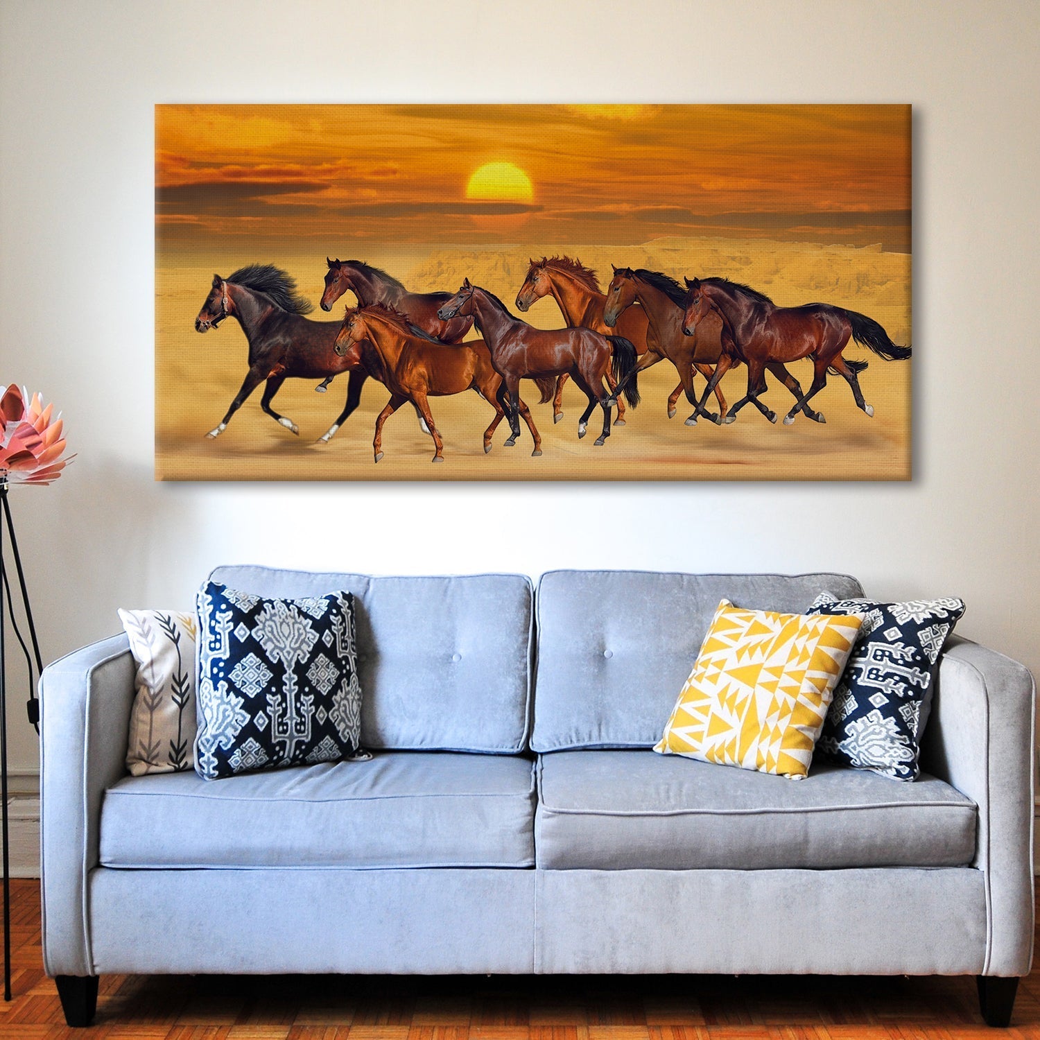 Seven Running Horses Vastu Canvas Paintings Framed For Living Room Wall Decoration (VAWA04)