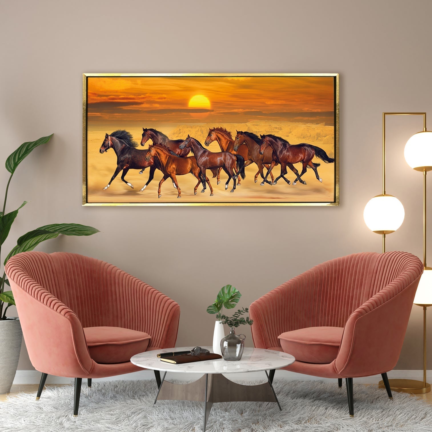 Seven Running Horses Vastu Canvas Paintings Framed For Living Room Wall Decoration (VAWA04)