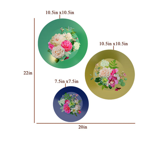 Woodhang Ceramic Wall Plates with Beautiful Flower Art  Wall Hanging Plate set of 3