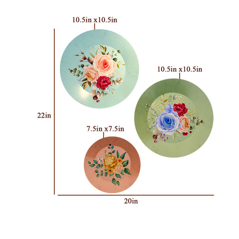 Woodhang Ceramic Wall Plates with Beautiful Flower With Leaf Art  Wall Hanging Plate set of 3