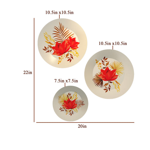 Woodhang Ceramic Wall Plates with Beautiful Flower With Leaf Art  Wall Hanging Plate set of 3