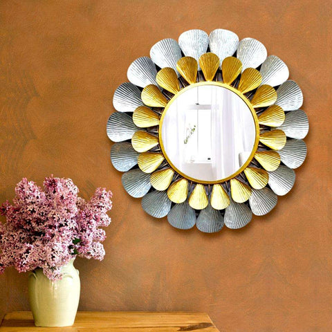 Gold & Silver Petals Exquisite Metal Wall Mirror