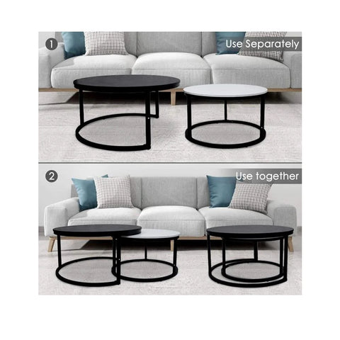 Classic Black & White Round Coffee Table Set of 2