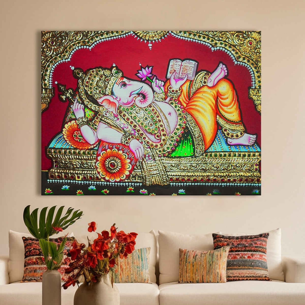 Tanjore Framed Wall Art Large Size Canvas Painting For Home Decoration