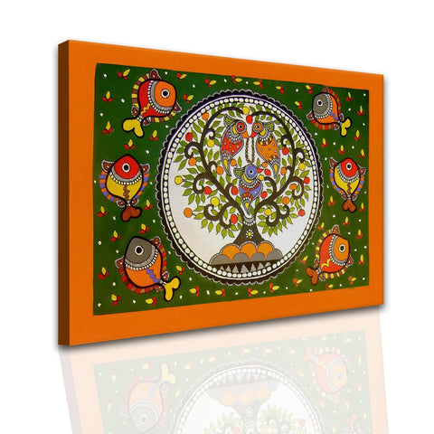 Tree of Life Madhubani Canvas Painting for Living Room and Hotels Wall Decor