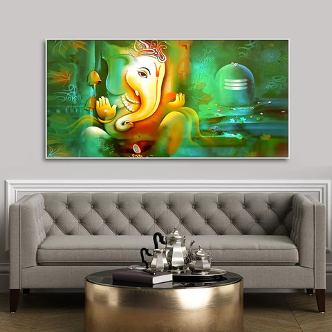 Auspicious Ganesh with Shiva lingam Religous Canvas Print  Wall Painting