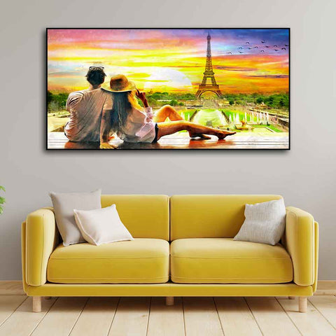 Couple Watching Sunset Paris Canvas Print Wall Painting