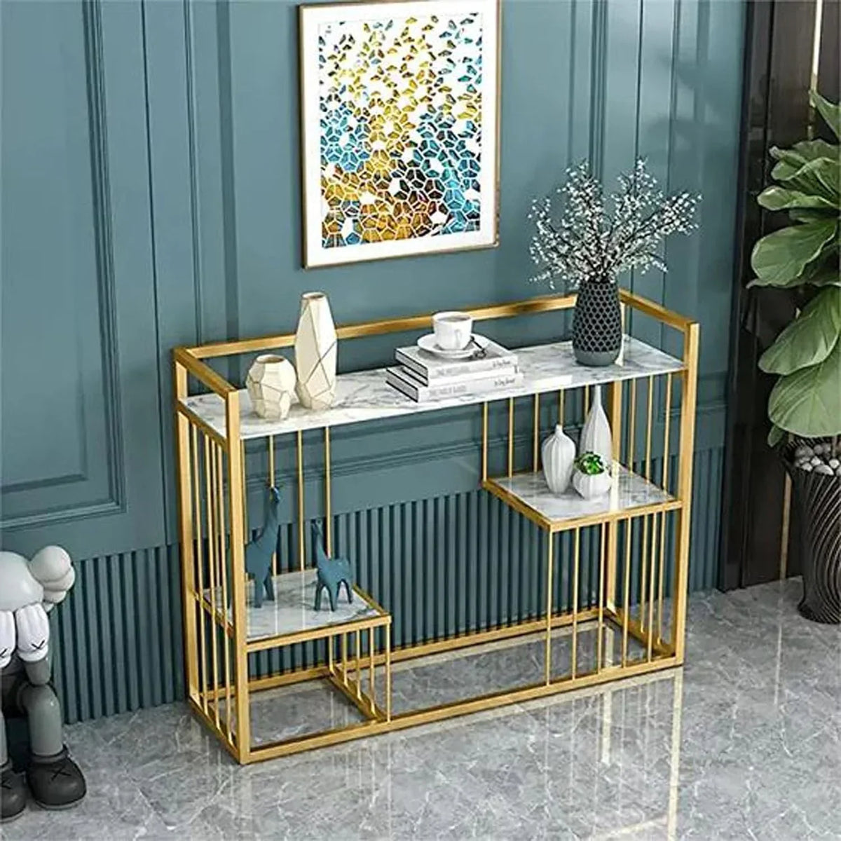 Designer 3-Tier Golden Console Table