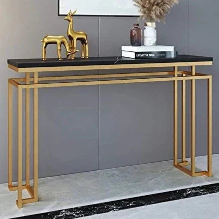 Modern Luxury Black Marble Console Table with Metal Finish