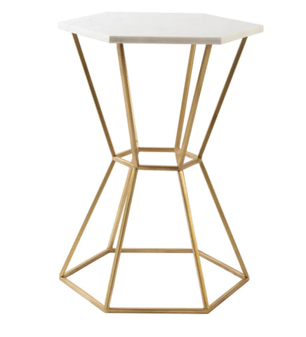 End Table With Marble Top In Golden Finish