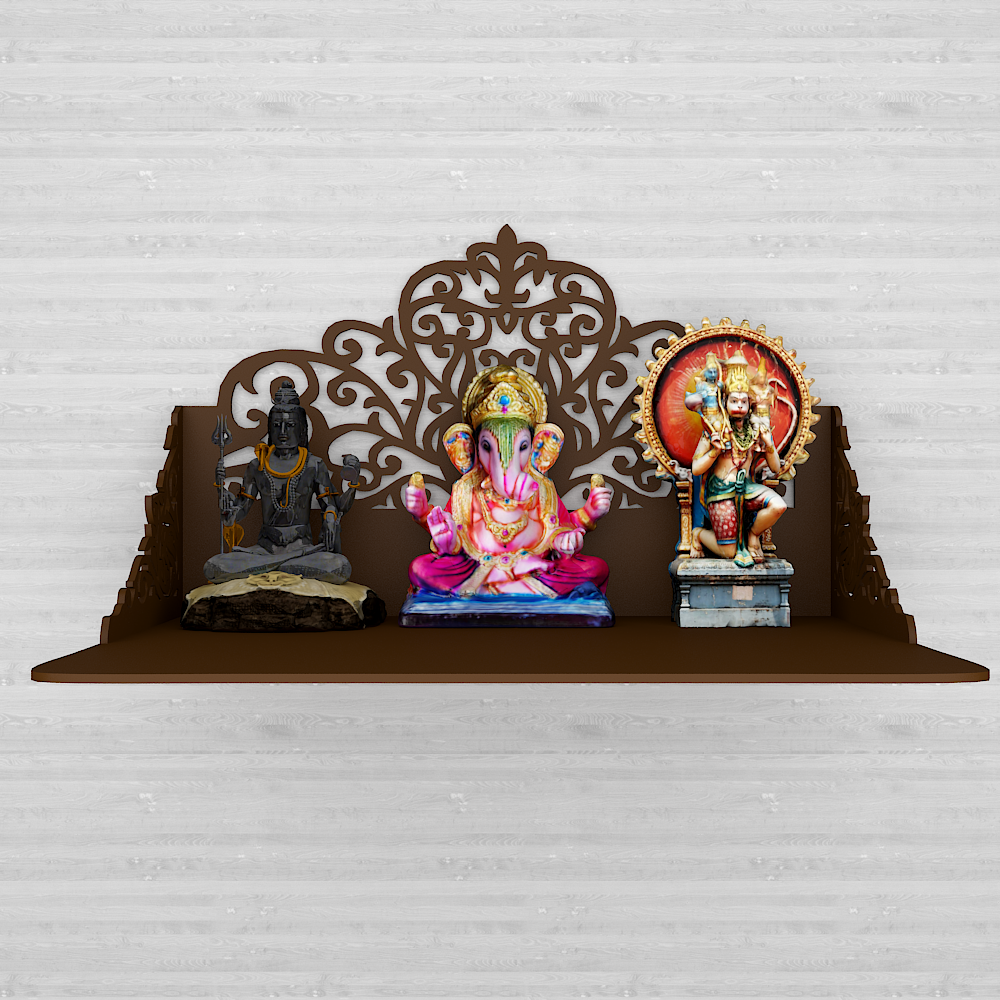 Beautiful Wall Hanging Wooden Temple/ Pooja Mandir Design With Shelf, Brown Color (DS020)