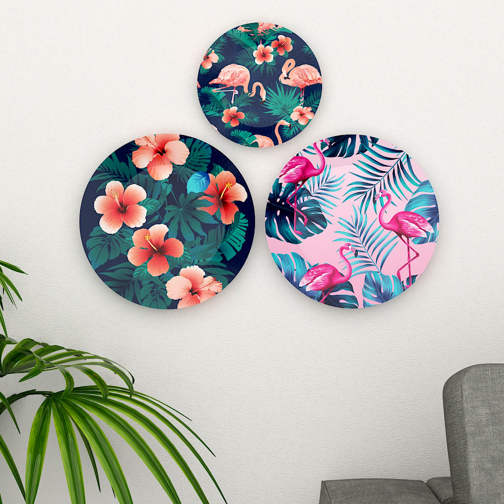 Woodhang Ceramic Wall Plates With Flower Pattern Design Art’ Wall Hanging set of 3