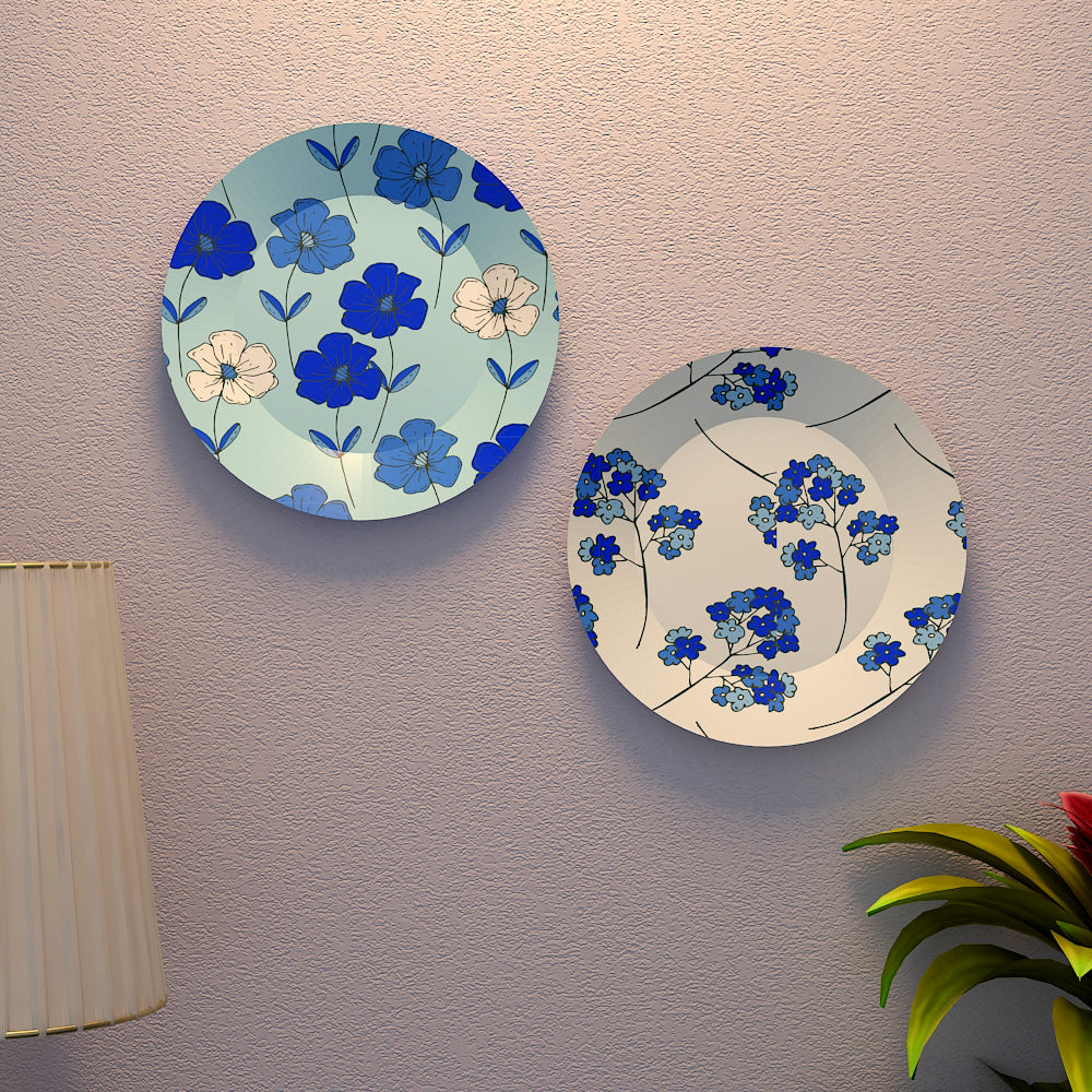 Woodhang Luxury Wall Plates With Beautiful Flowers Pattern Design, Wall Hanging Plate set of 2