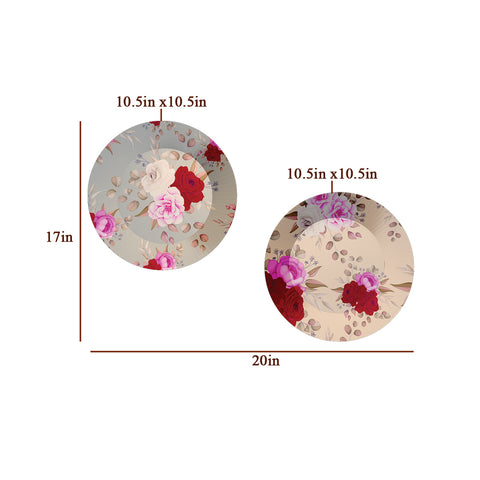 Woodhang Luxury Wall Plates With Beautiful Pink Flowers Pattern Design, Wall Hanging Plate set of 2